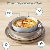 Ensemble de cuisine pour 6 personnes, vancasso RENO 24-tlg Steingut Teller Set Mix, Tafelservice mit je 6 Speiseteller, Dessertteller, Suppenteller, Müslischalen, Spülmaschinenfest & Mikrowellengeeignet, Mehrfarbig