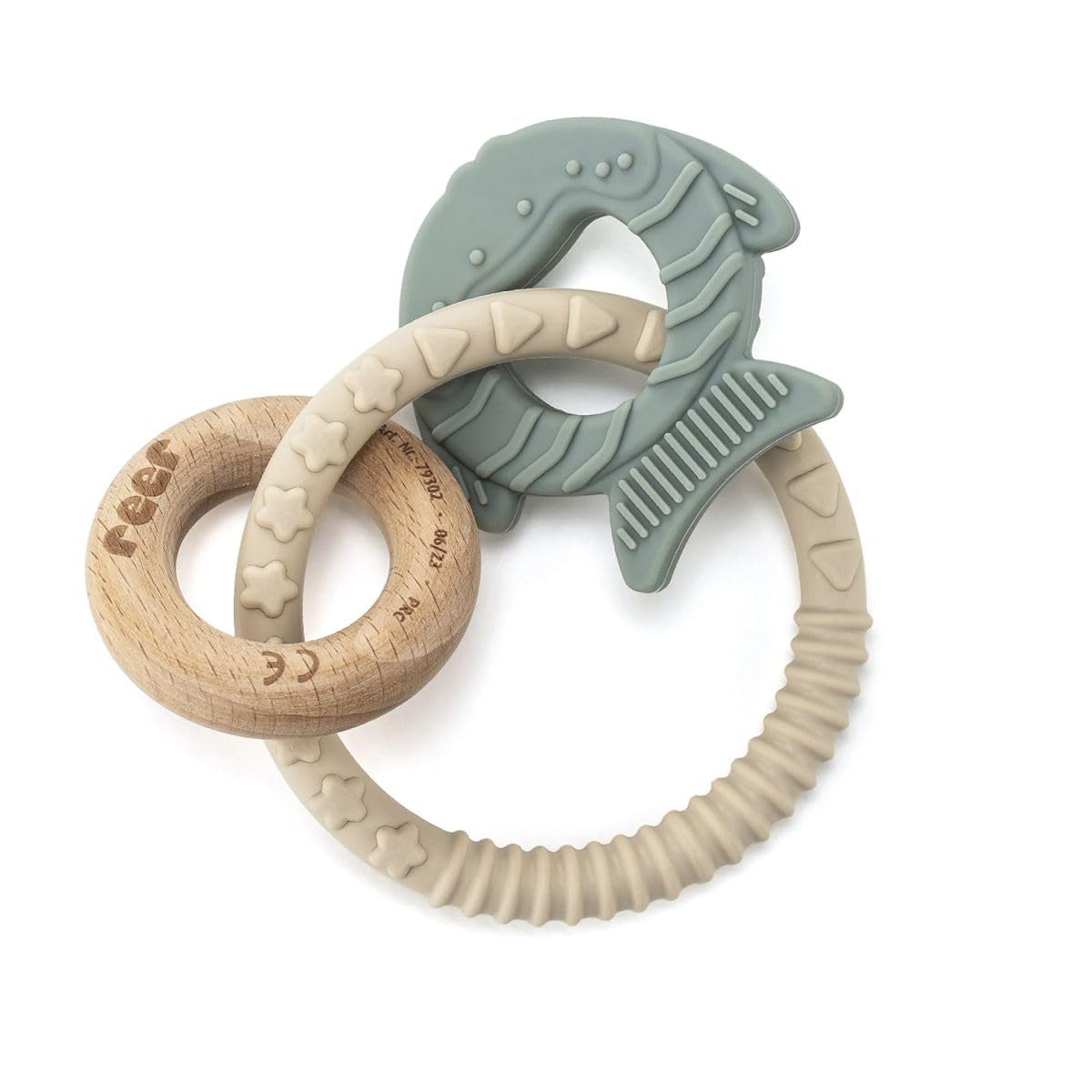 reer BiteDuo | Anneau de dentition en bois de silicone pour bébé | Aide à la dentition | Jouet motorisé