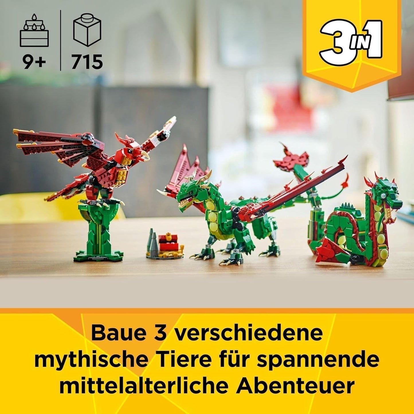 LEGO Creator 3In1 Green Dragon - Jouet - Se transforme en serpent de mer ou en phénix - Jouet de construction animalier pour enfants - Cadeau pour garçons et filles à partir de 9 ans 31161 Jeux de construction Besuche den LEGO-Store