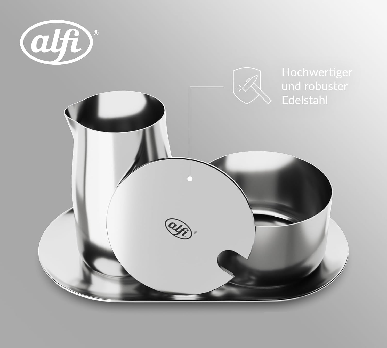 ENSEMBLE À LAIT ET SUCRE Alfi Ensemble à lait et sucre en acier inoxydable poli de haute qualité, design élégant, passe au lave-vaisselle, durable