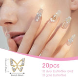 20pcs Charms à Ongles Papillon Paillettes, Strass Nail Art, Pierres à Ongles, Nail Art Papillon, Strass, Breloques à Ongles de la Saint-Valentin, Décoration de Étui de Téléphone Portable DIY