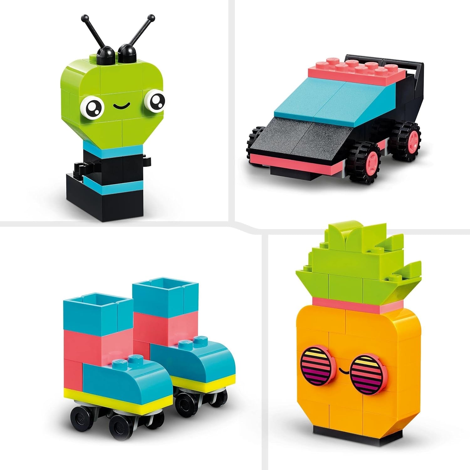 LEGO 11027 Classic Neon Creative Building Set, coffret de briques, jouet de construction avec modèles : voiture, ananas, extraterrestre, patins à roulettes, figurines et plus encore, pour les enfants à partir de 5 ans Jeux de construction Besuche den LEGO-Store