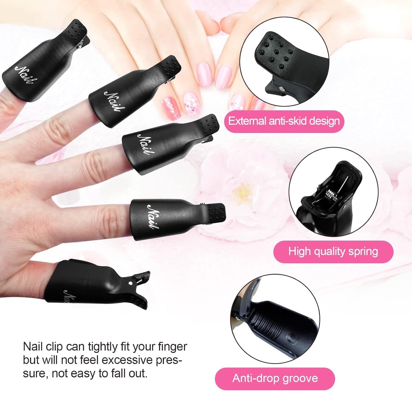 Hanyousheng Pinces à ongles, Clips à ongles, 10 pièces Noir Pinces à ongles, Pinces à ongles, Nails Art Gel Cap, Soak Off Clip Cap UV Gel Poliermittel Entferner Wrap Nail Tool