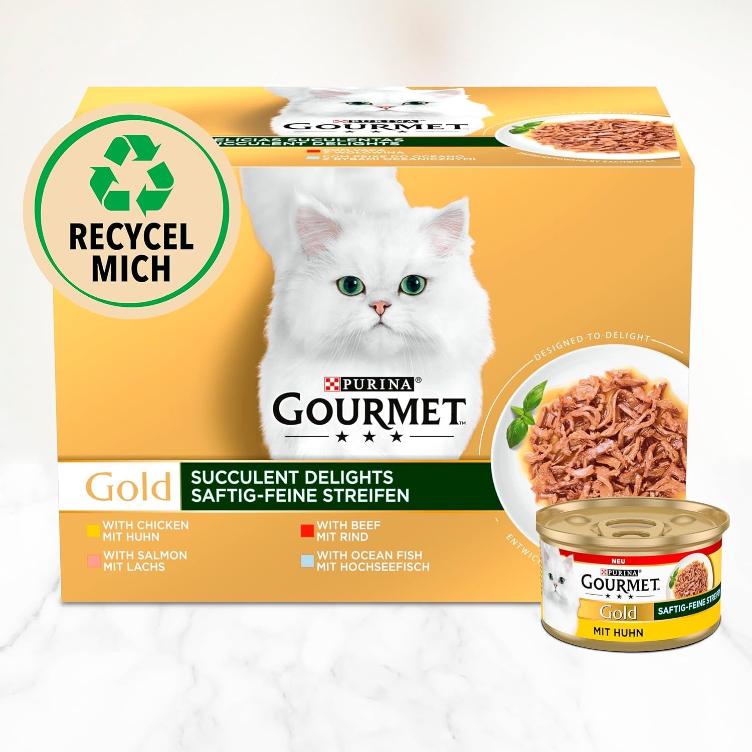 Gourmet Gold Succulent Fine Strips, Nourriture humide pour chat au poulet, paquet de 12 (12 x 85 g)