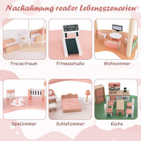FANTASK Maison de poupée en bois, maison de poupée 7 pièces de 85 cm de hauteur avec 32 meubles et accessoires, maison de poupée avec échelle en corde, cadeau de maison de poupée pour filles de 3 ans (modèle 3) Naty Shop Dollhouses