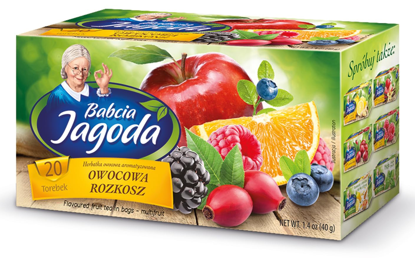 Babcia Jagoda - Thé aux fruits "Fruchtige Verführung" - 20 sachets de thé - Avec hibiscus, pomme, aronia, mûre, églantier, écorce d'orange - Goût de fruit intense, sans caféine, végétalien, naturel, Cay - 40G