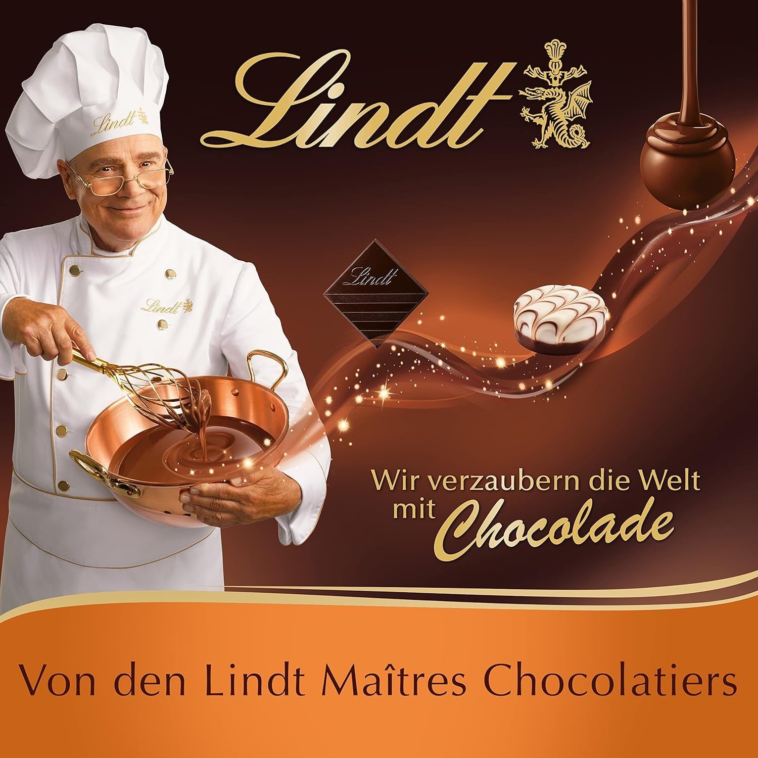 Présentation du dessus de chocolat Lindor | 1718 g and chocolate bars with marzipan | 25 barres x 50g en présentoir | 1250g | Pâte d'amande pure recouverte de chocolat noir | Barres de chocolat