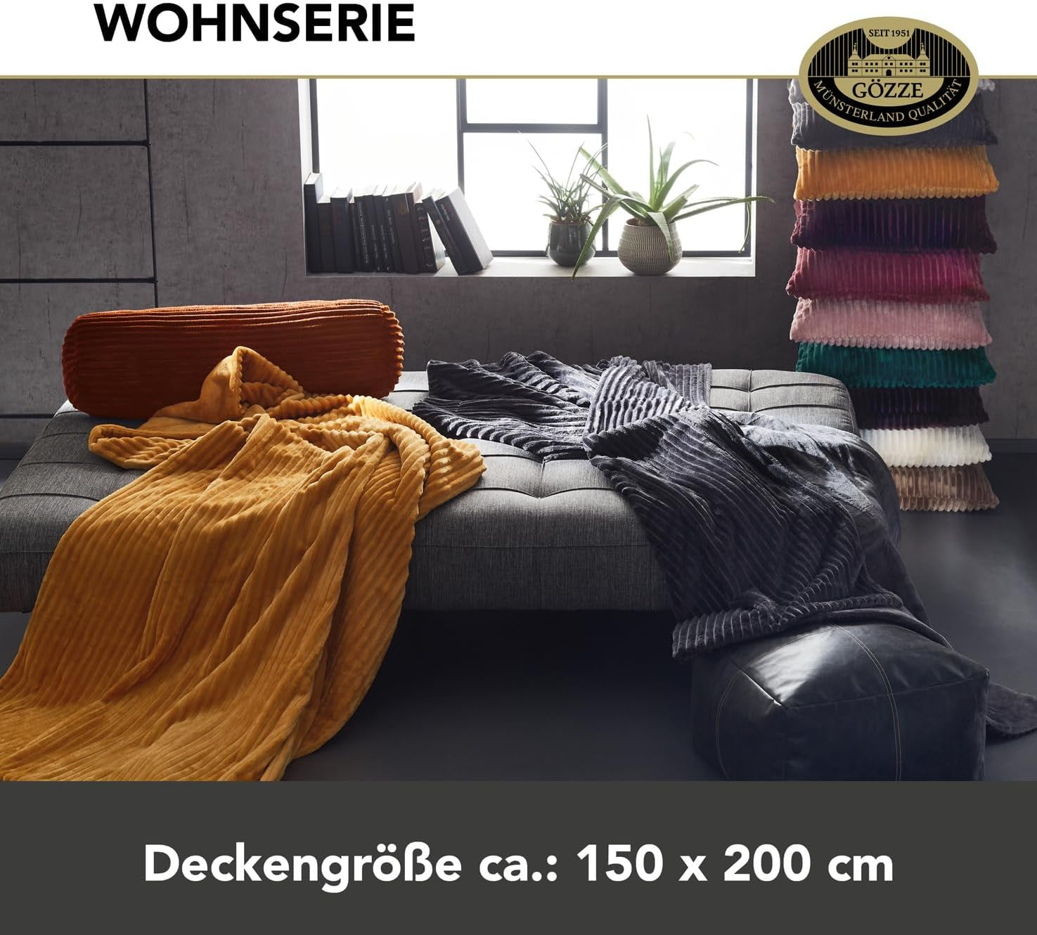 Gözze - Couverture confortable et douce aspect velours côtelé, 1620G/pièce, 150 X 200 Cm - cannelle Lits et Couvertures Besuche den Gözze-Store