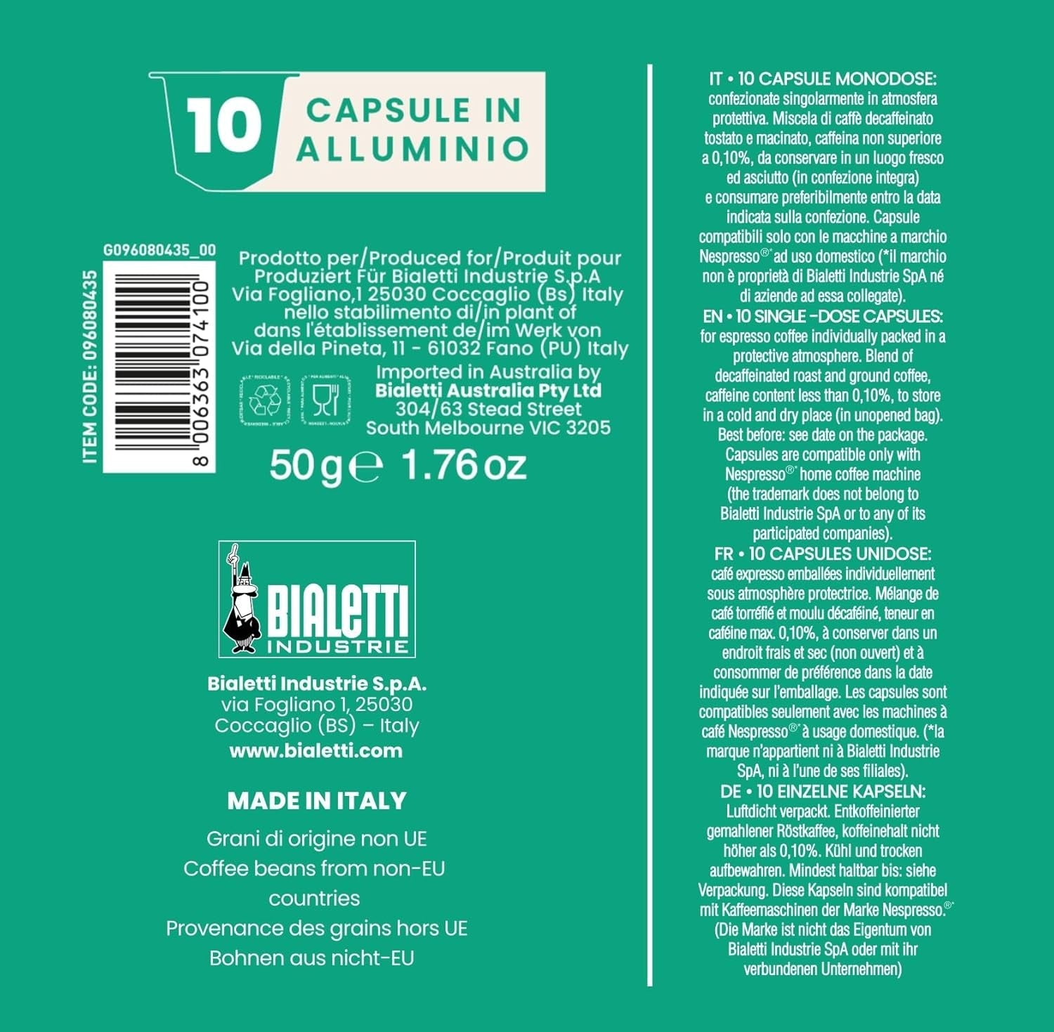 - Capsules compatibles Kaffee Nespresso® – décaféinées – 10 capsules (pack de 5)