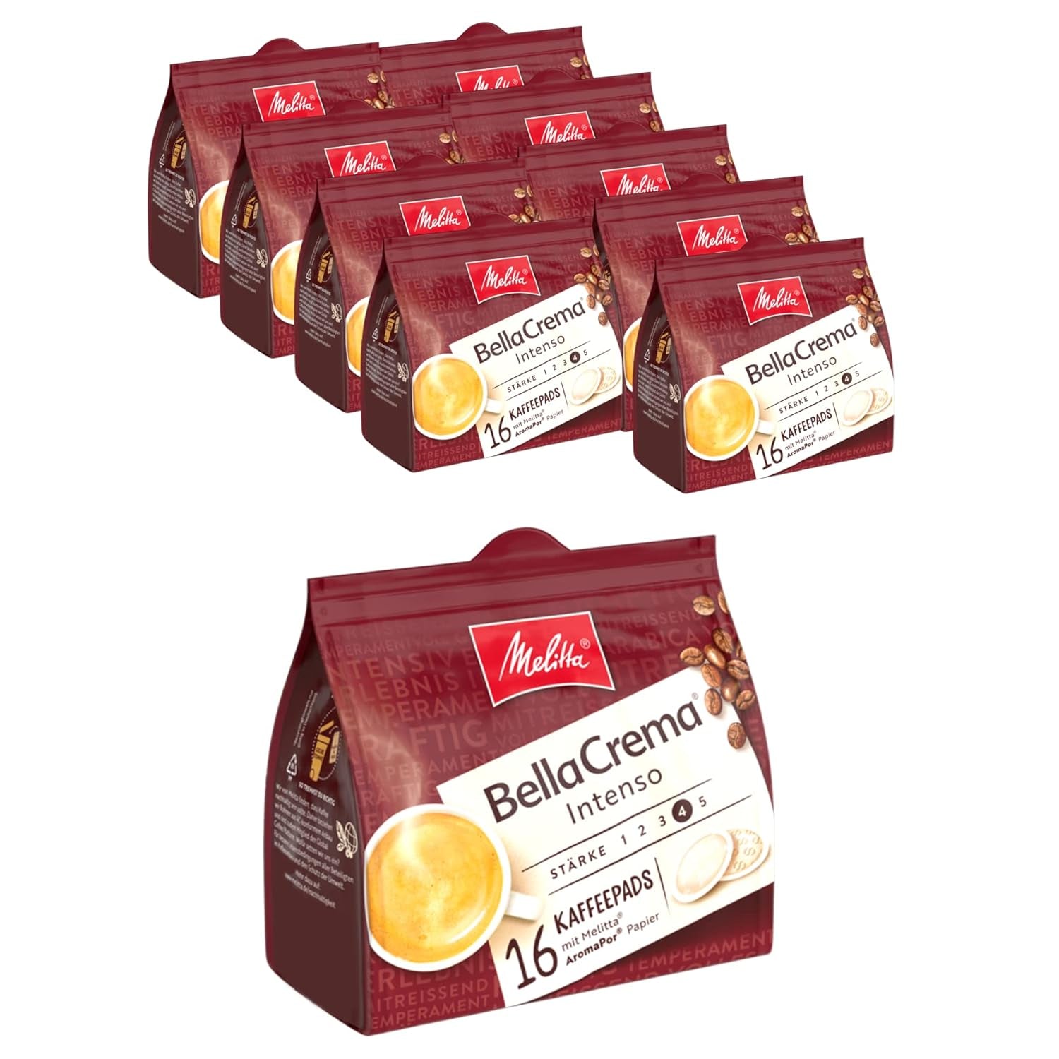 Melitta BellaCrema Intenso gemahlener Röstkaffee en Kaffee-Pads 10 x 16 Pads & Harmonie soft gemahlener Röstkaffee en Kaffee-Pads 10 x 16 Pads