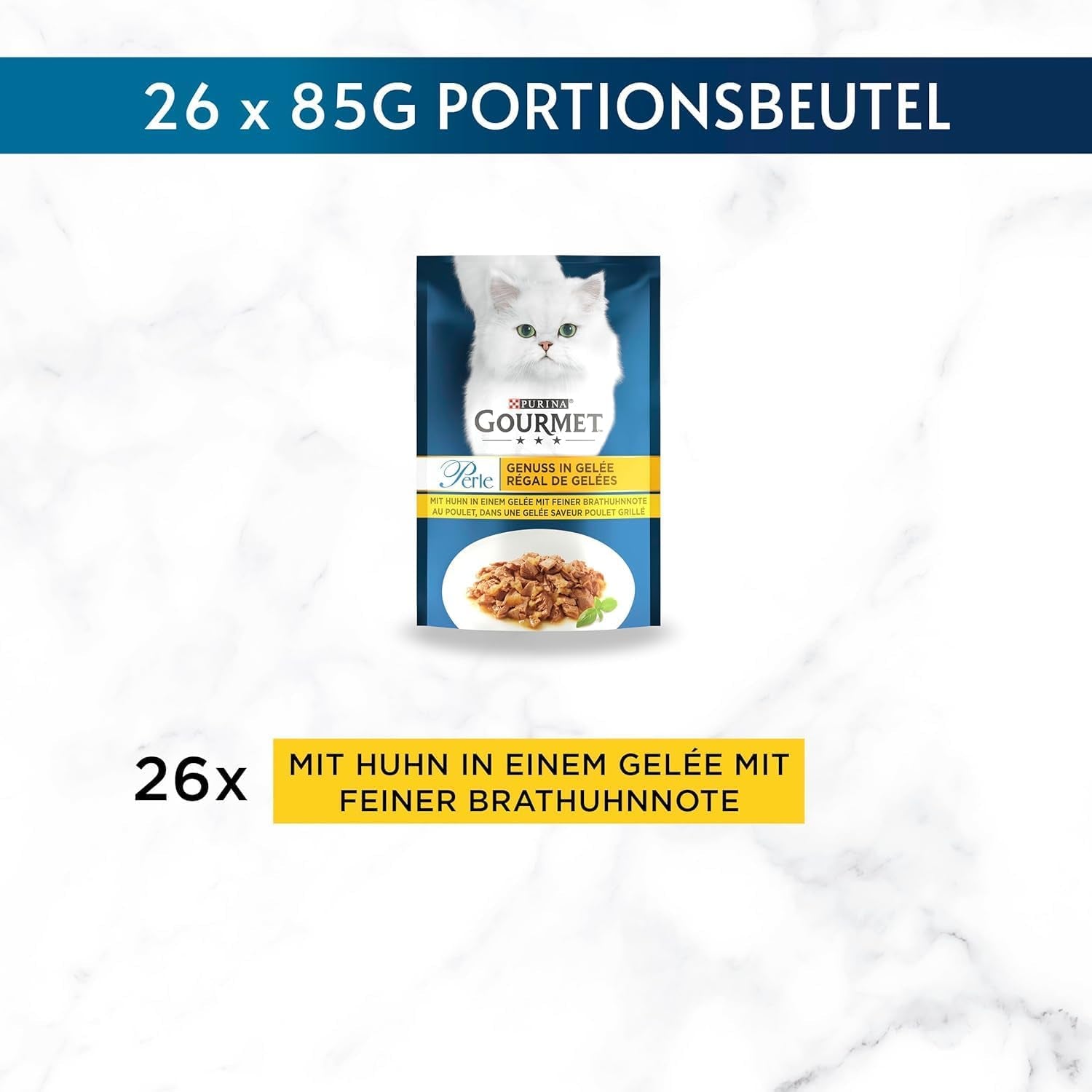 Gourmet Perle Delight in Jelly nourriture humide pour chats au poulet et au délicat goût de poulet cuit au four, paquet de 26 (26 x 85g)