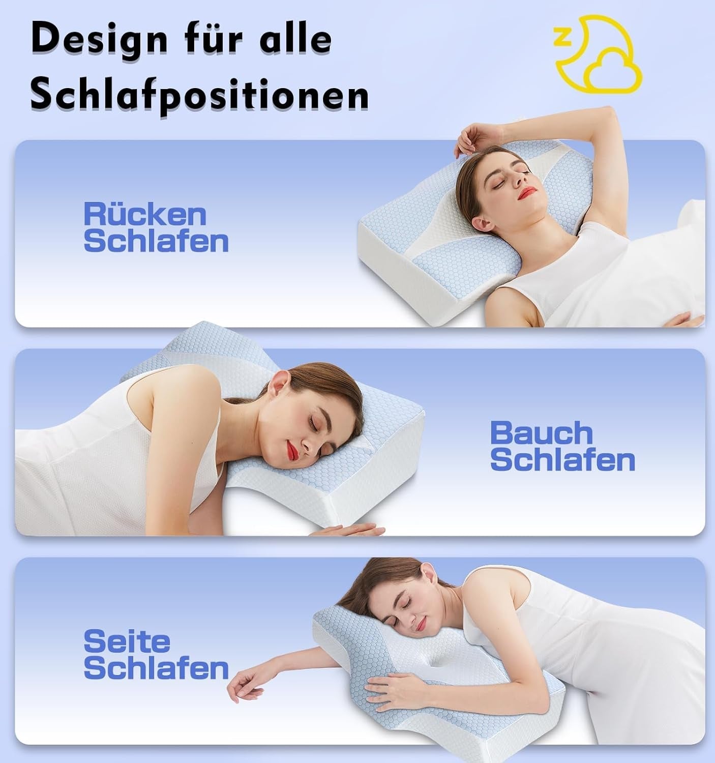 Oreiller cervical en mousse à mémoire de forme Oreiller orthopédique ergonomique pour les douleurs au cou et aux épaules - Oreiller de couchage rafraîchissant pour les dormeurs sur le côté, le dos et le ventre avec soutien du cou Oreillers orthopédiques cervicaux Naty Shop