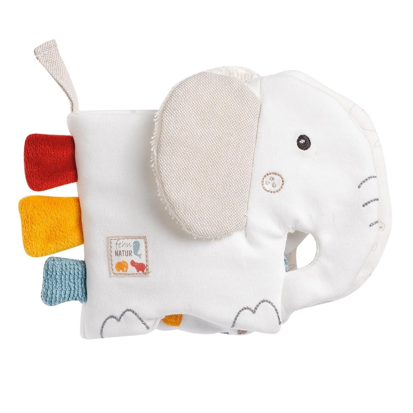 Fehn Soft imagier Bruno - livre doux pour bébés en tissu avec motifs d'animaux - livre de jouets en tissu à suspendre pour poussettes et sièges auto pour bébés - livre avec boutons-pression pour bébés et enfants à partir de 0 mois Baby Toys Naty Shop Elephant nature