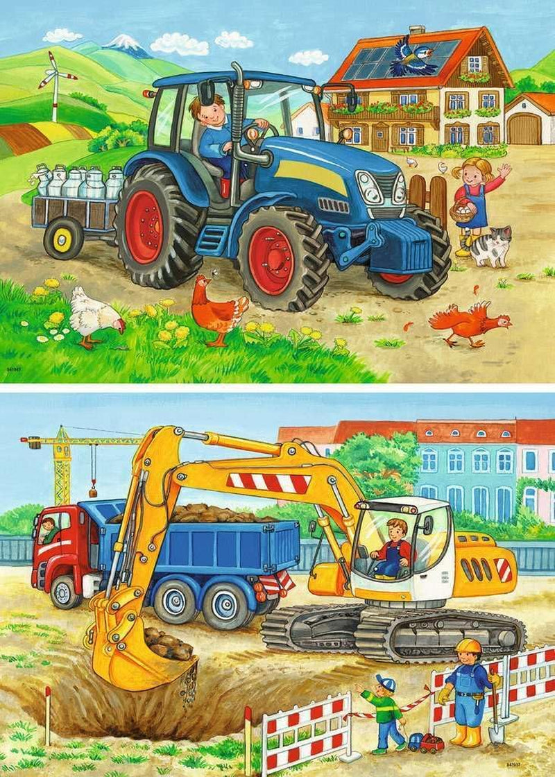 Ravensburger Puzzle pour enfants - 07616 Chantier et ferme - Puzzle pour enfants à partir de 3 ans, avec Puzzle 2X12 pièces Naty Shop