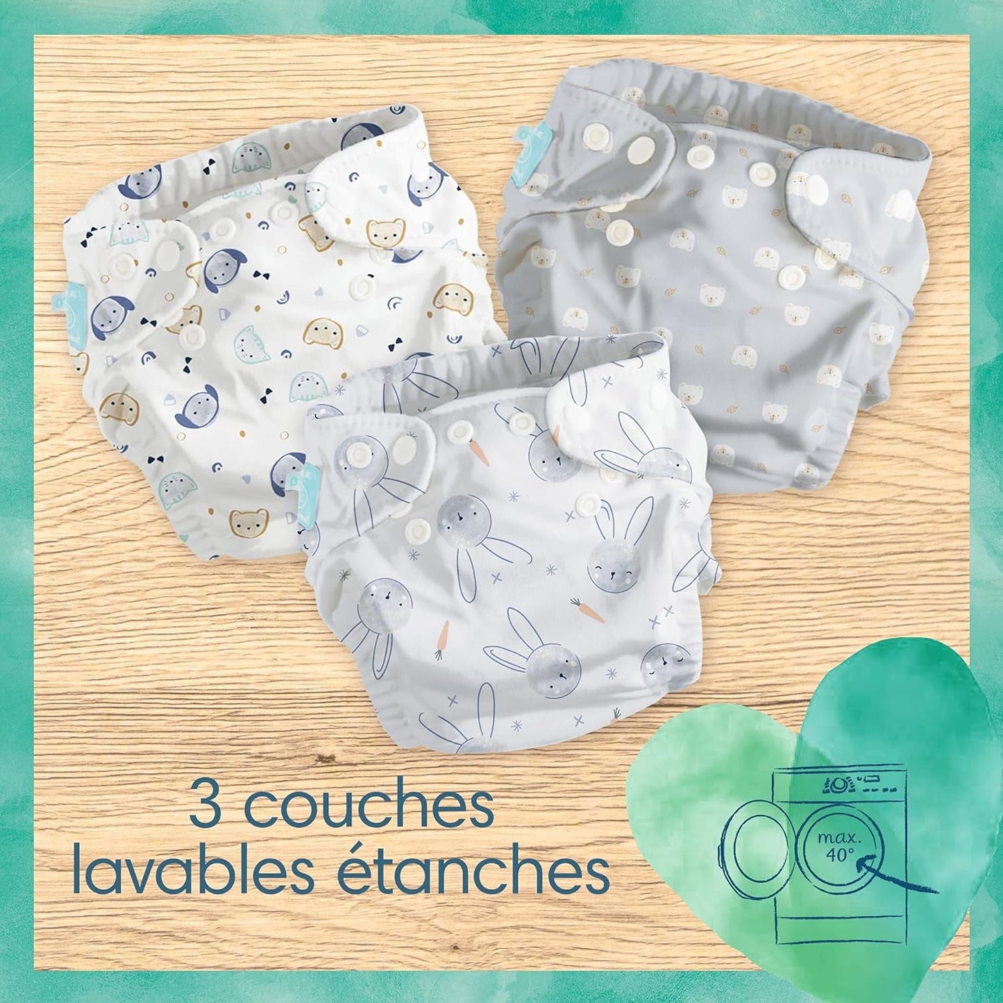 Pampers - Pack de démarrage Harmony Hybrid, 3 couches lavables + 25 couches supérieures jetables - 1 paquet