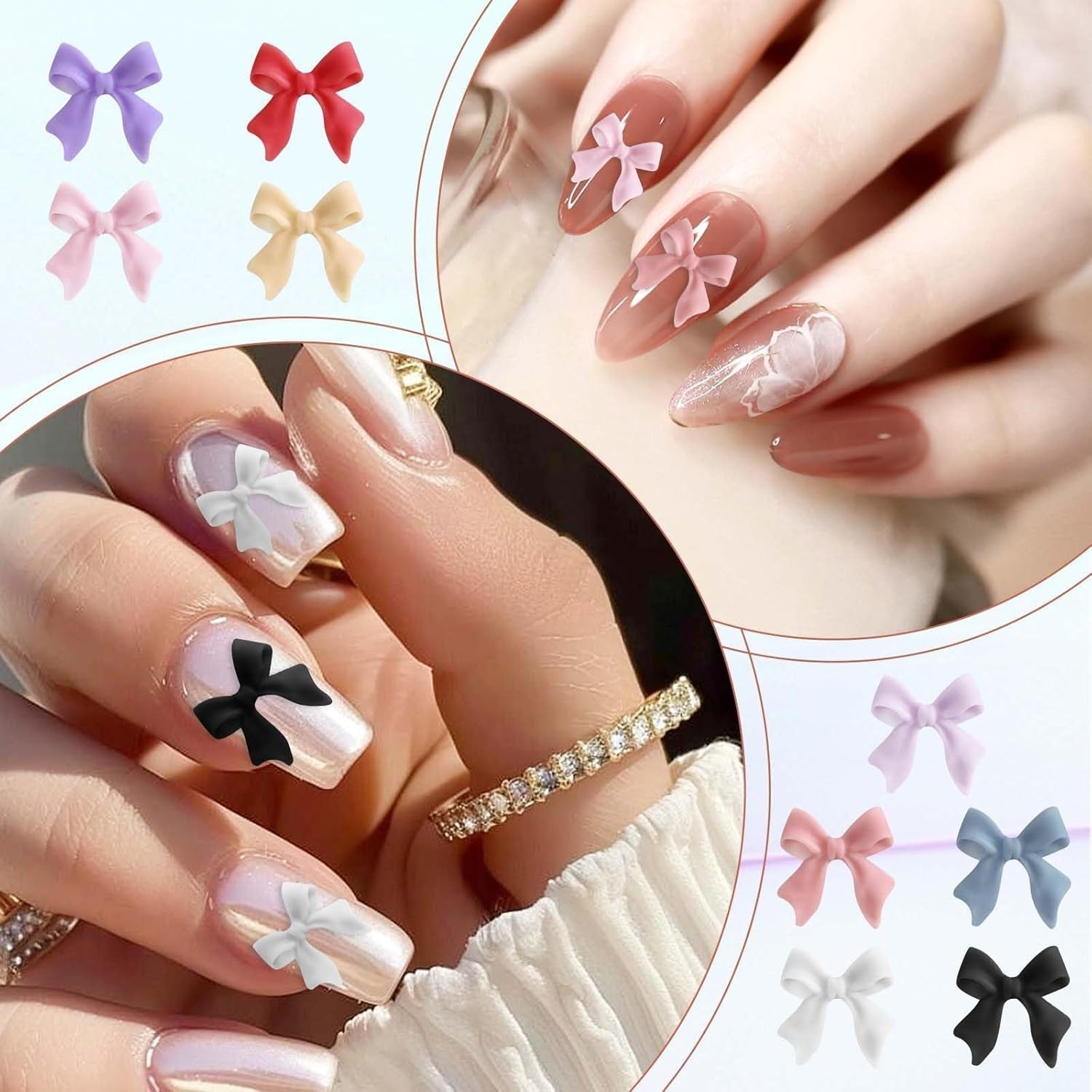 100 pièces Ensembles de décorations d'ongles 3D Schleifen Nagelanhänger Nagelkunst Dekorationen Schleife Für Acrylnägel, Süße Kawaii-Schleifenanhänger, Hübsche Nagel-Schleifenanhänger-Dekoration