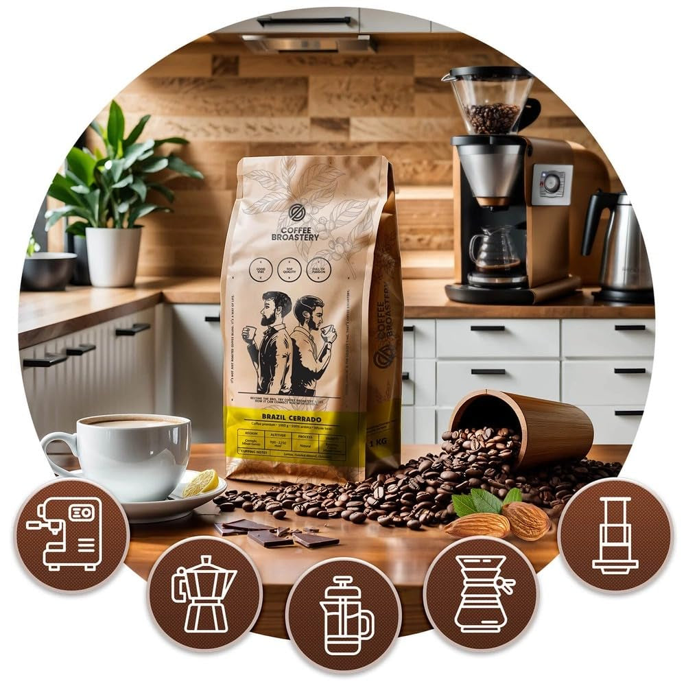 Lot de café en grains 2x1kg 2000g | Brésil Mogiana | Brésil Cerrado | Brésil | Café spécial | Fraîchement frit