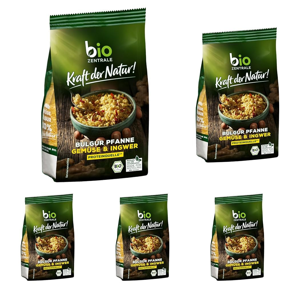 Biozentrale Boulgour en barquette avec légumes et gingembre | 200 g parfait pour un repas rapide à emporter | source de protéines végétaliennes | facile à préparer