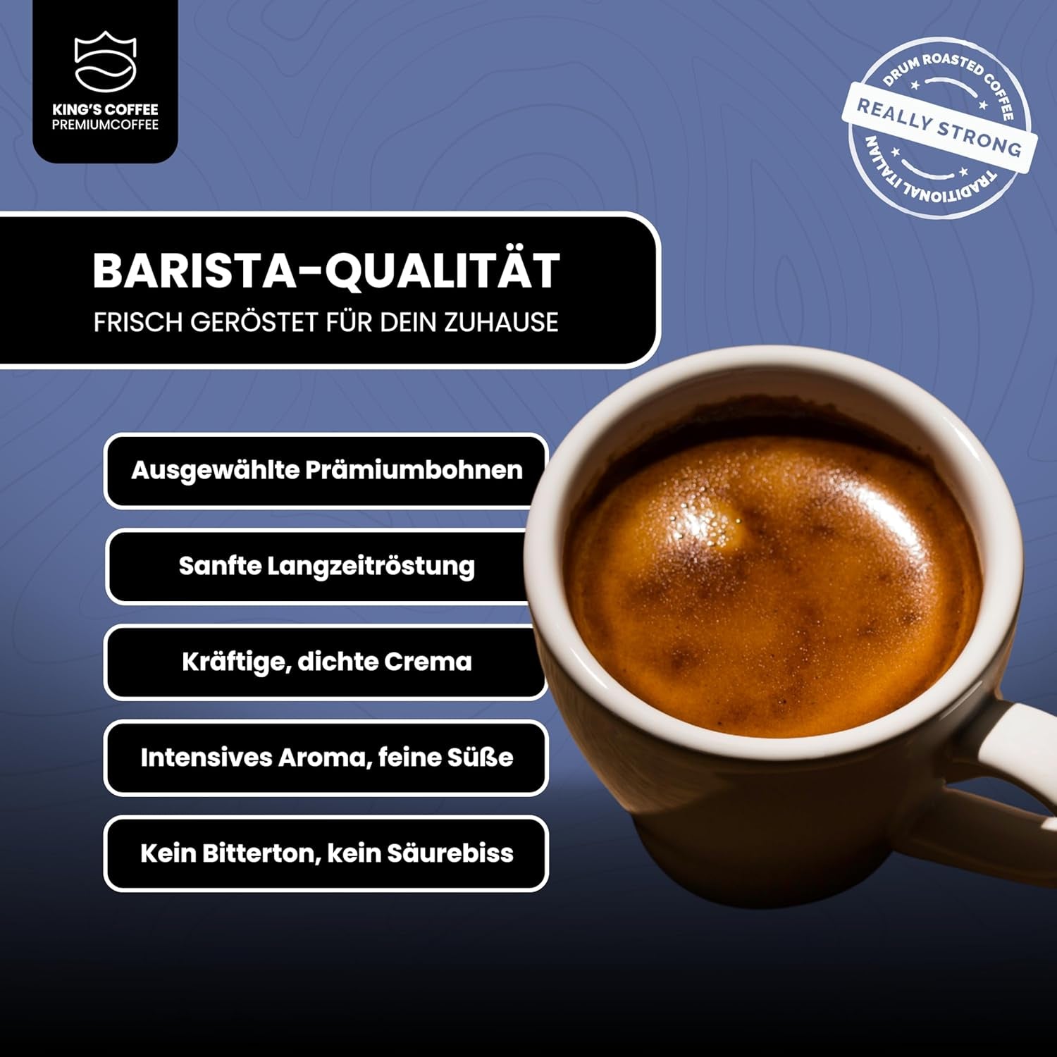 KING'S COFFEE - AMESTEC RS ESPRESSO - 1 kg de grains de café forts et aromatiques - café à faible acidité - café en grains entiers - torréfaction en petits lots d'Italie - grains d'espresso pour machines entièrement automatiques et machines à porte-filtre