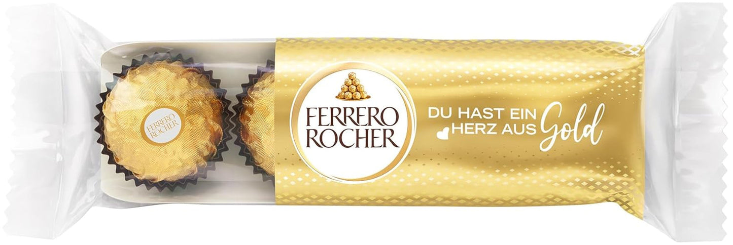 Ferrero Rocher - Pralines Spécialité Croquantes et Crémeuses aux Noisettes - Cadeau de Saint Valentin pour Elle et Lui - 16 Paquets de 4 Pralines Individuelles