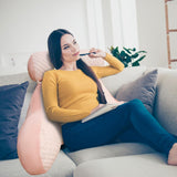 Oreiller de lecture, oreiller de lit, oreiller de dos extra large pour adulte 70 x 50 cm pour lire avec rouleau de cou amovible et bras de support, oreiller de lecture confortable pour lit et canapé (rose, extra large)