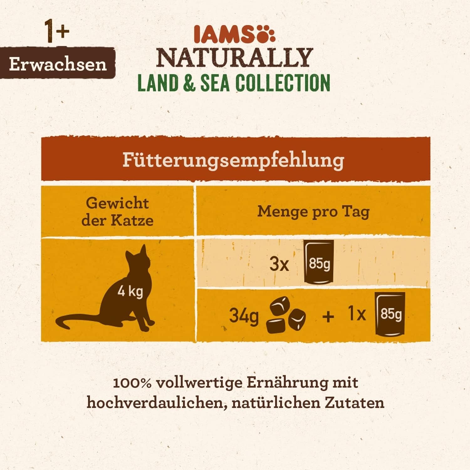 IAMS Natural Wet Cat Food in Sauce - Nourriture humide à base de viande et de poisson de haute qualité pour chat adulte, Collection Land & Sea, 12 x 85 g