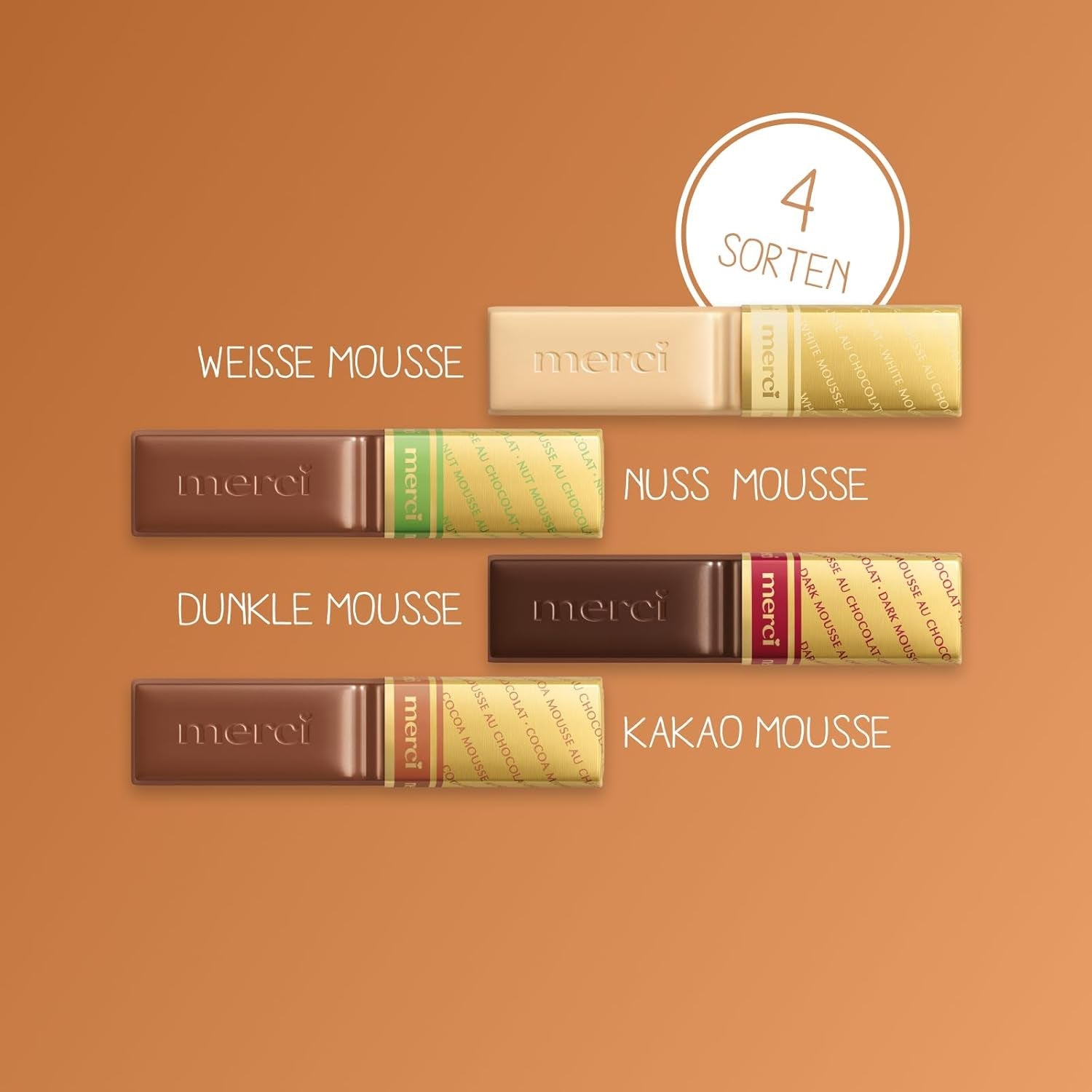 merci Variété Mousse au Chocolat Finest Selection – 1 x 210 g – Spécialités Mousse au Chocolat Exquise – Pralinés fourrés et non fourrés