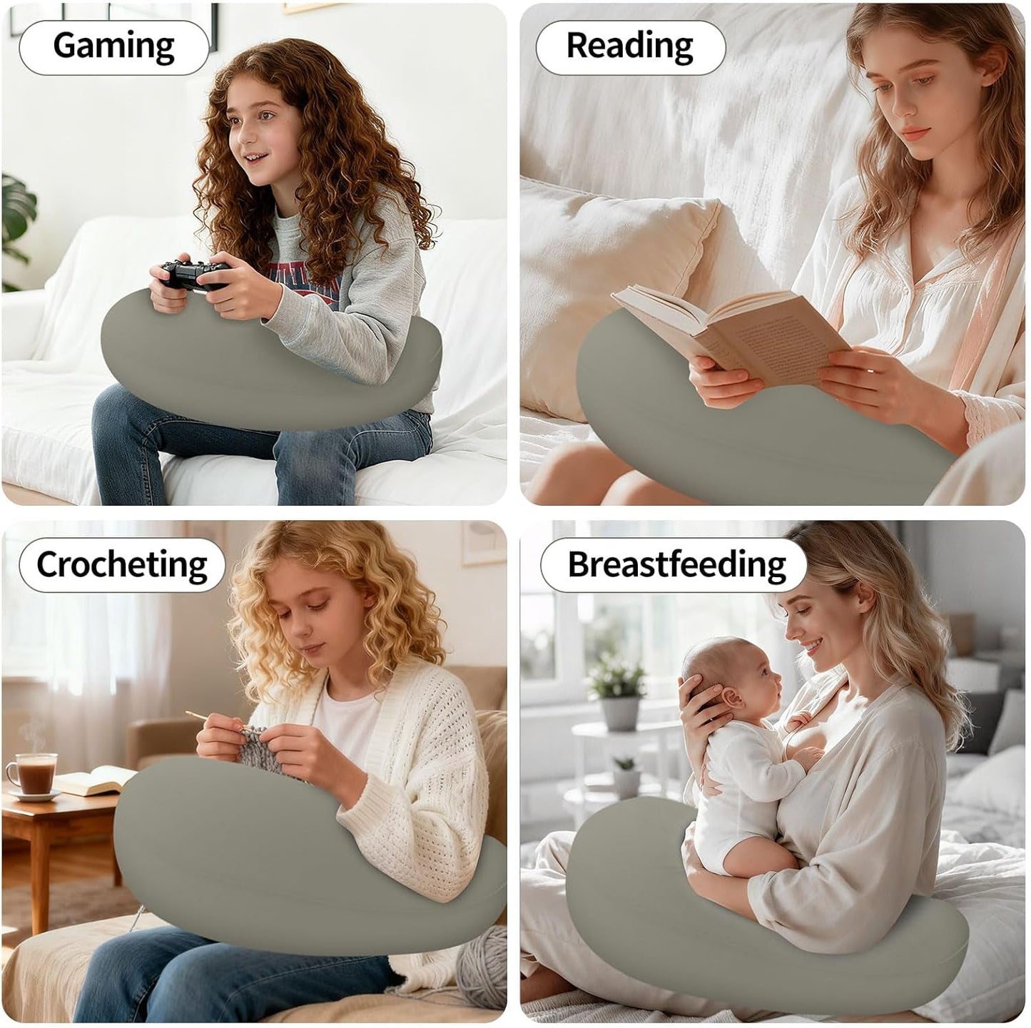 Oreiller de lecture et oreiller de jeu, oreiller de lecture gonflable portable avec sac de rangement, oreiller ergonomique au crochet pour lire, jouer, crocheter et travailler