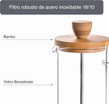 Cafetière française, presse à café, cafetière à piston, cafetière filtre française, 3 tasses, 0,35 l, acier et bois