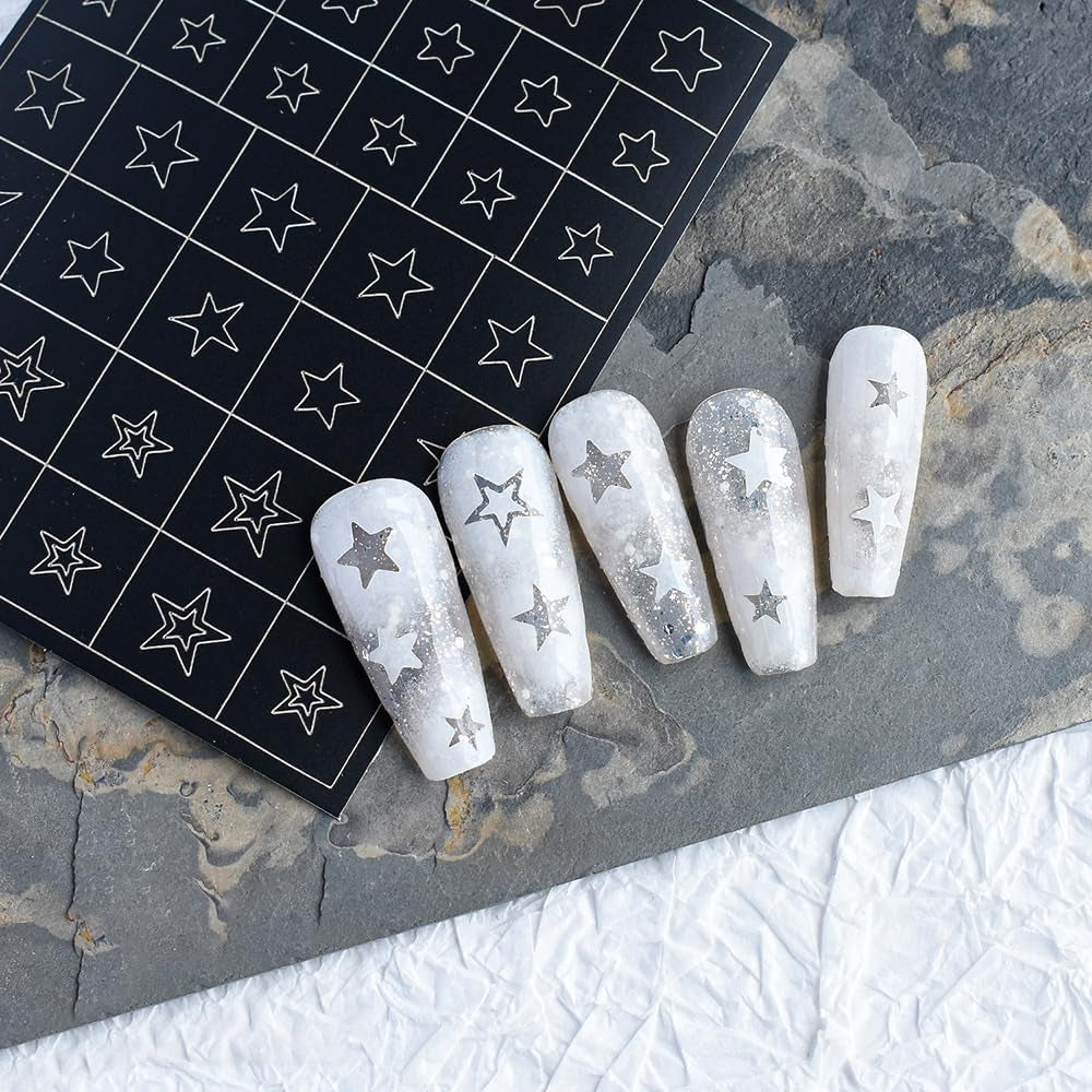 6 feuilles d'autocollants pour ongles de modèle d'aérographe, autocollants d'ongles d'étoiles de flamme de papillon, d'autocollants d'impression d'outil de pochoir d'art d'ongle autocollants auto-adhésifs pour les femmes autocollants de conception d'art d'ongle