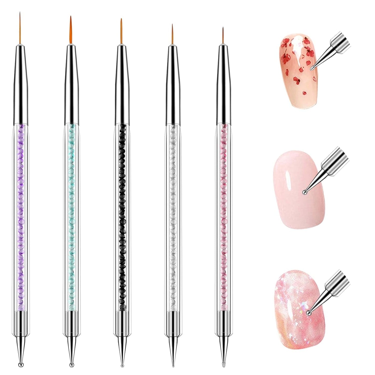 5 pièces Nail Art Pinsel Set Dotting Tool Nailart Pinsel Nageldesign Double End Dotting Pen Strass Professional Acryl Feinmalerei Nail Art Design