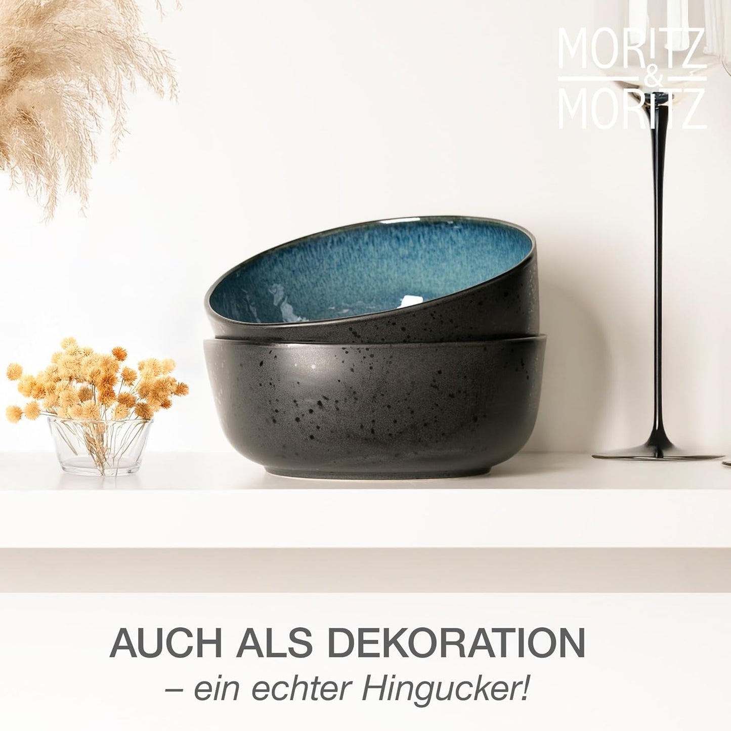 Moritz & Moritz Ensemble de bols de service BIO, Bleu - 2 grands bols en grès de haute qualité, modernes et intemporels, passent au micro-ondes et au lave-vaisselle - parfaits pour les salades, les pâtes, les collations et plus encore