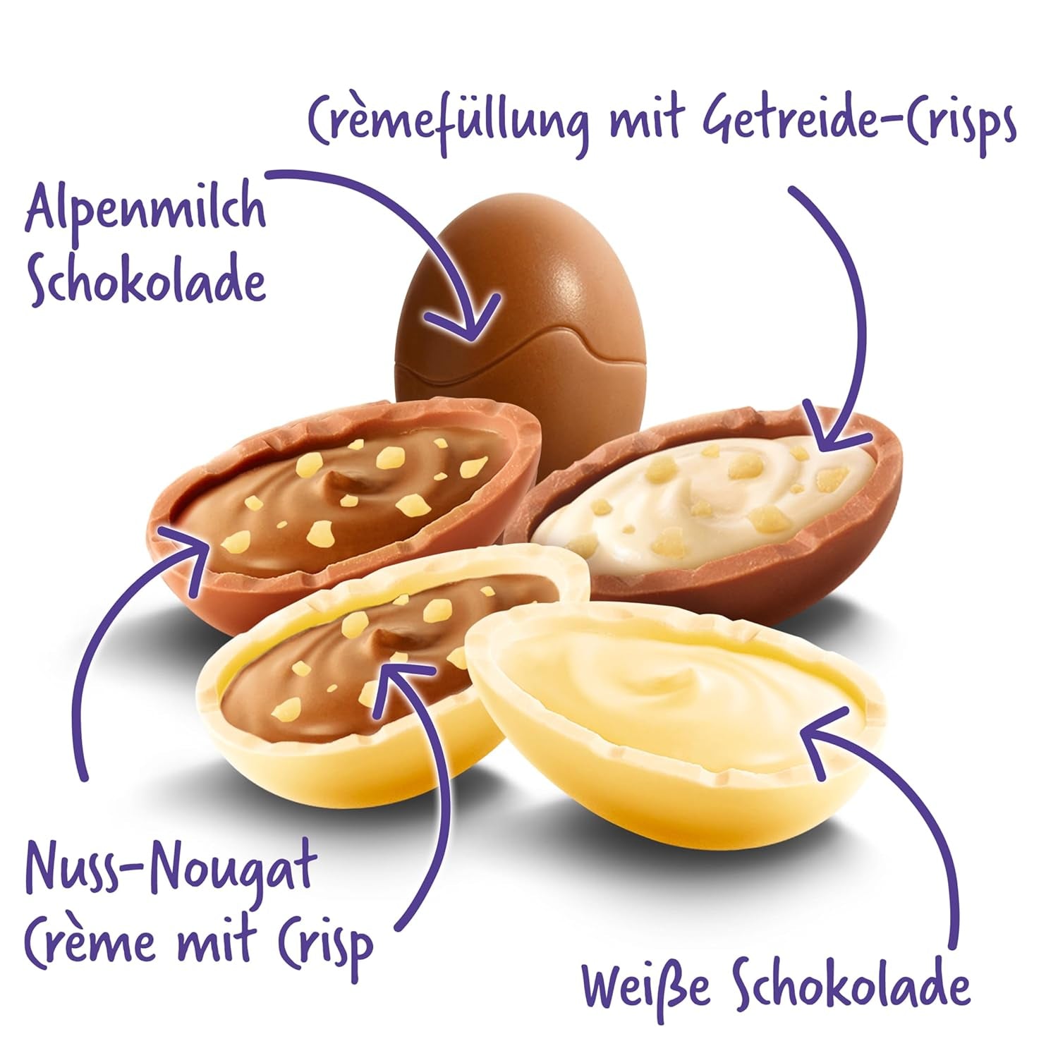 Mélange pour œufs Milka - Mélange coloré d'œufs fourrés en chocolat pour Pâques, en cinq variantes - 350g