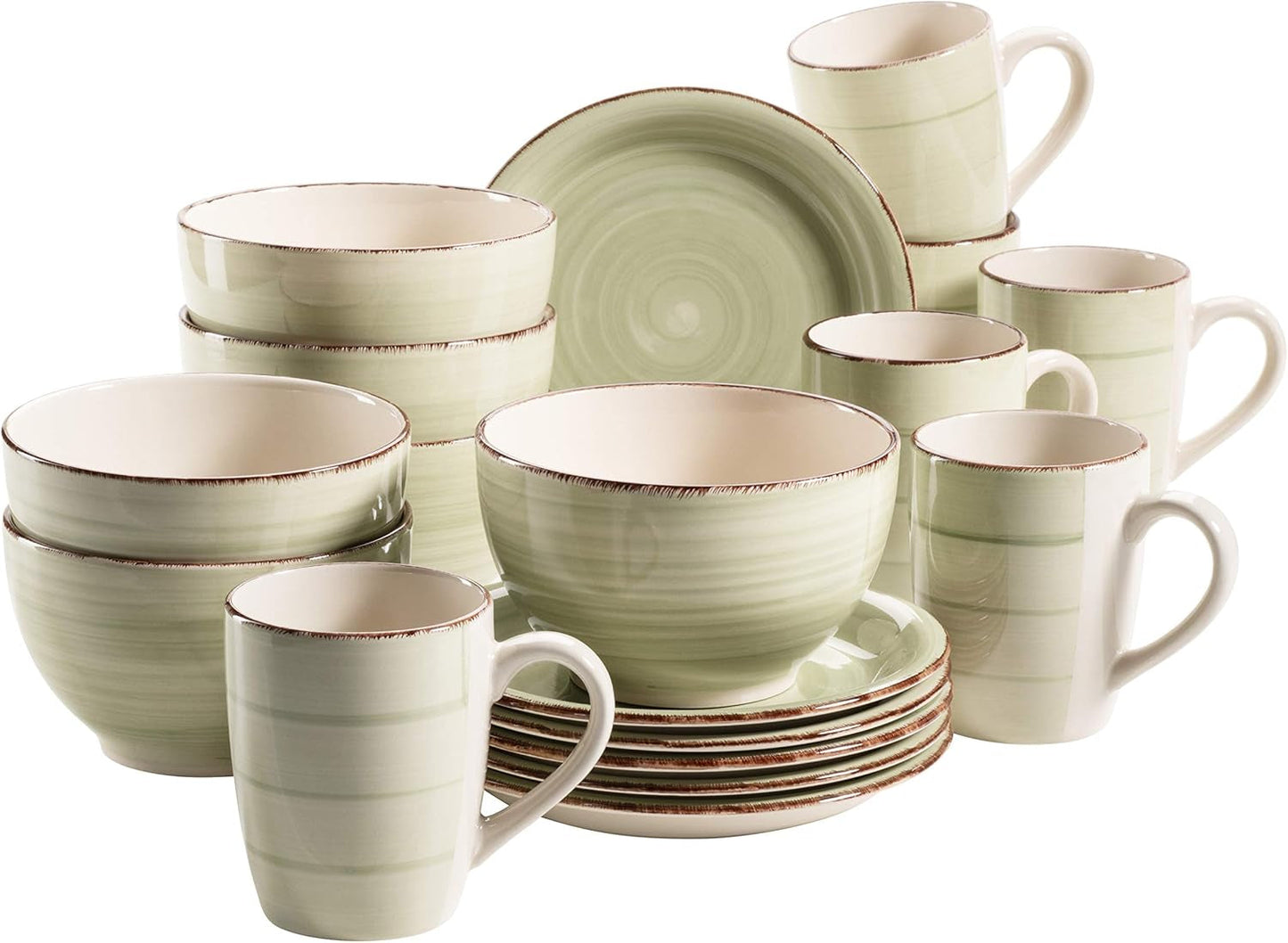 MÄSER 931490 Bel Tempo II Service de petit-déjeuner pour 6 personnes au look vintage, céramique peinte à la main, service de table 18 pièces, vert, grès