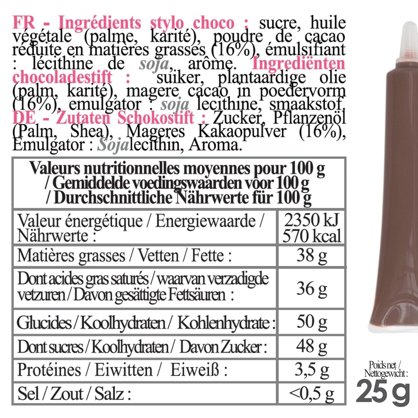 Scrapcooking - Stylo Chocolat Marron - Sucre d'écriture Chocolat 25 g - Stylo Sucre Décoratif Comestible - Écriture et Dessin - Etiquetage Fondant, Glaçage, Gâteaux - 6801