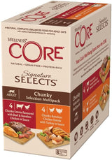 Wellness CORE Signature Selects 8 x 79g, Mélange Bœuf, Poulet et Dinde - Nourriture humide pour chats, délicieuses lanières en sauce, sans céréales, naturelle, hypoallergénique, riche en protéines, riche en viande