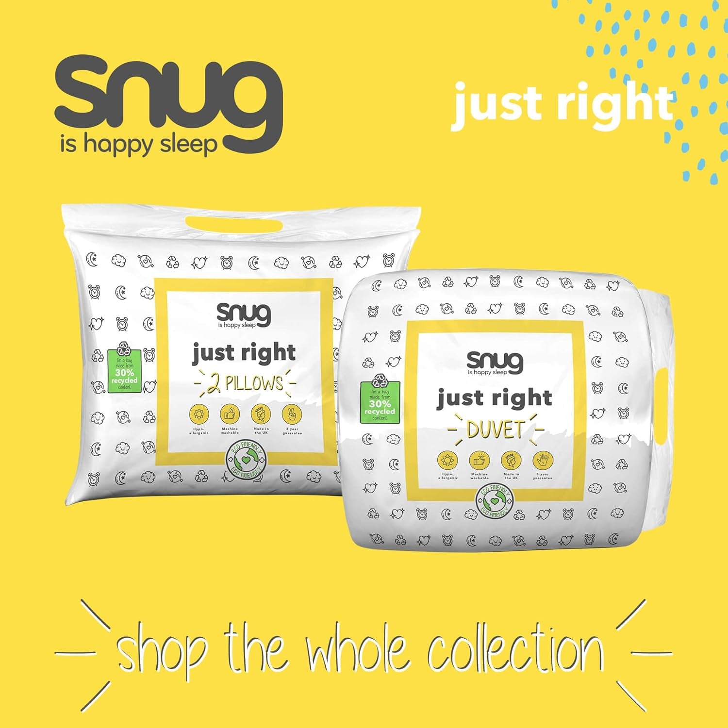 Couette Just Right Snug, 10,5 tog, fibres creuses, blanc, lit double Couettes et couettes Naty Shop