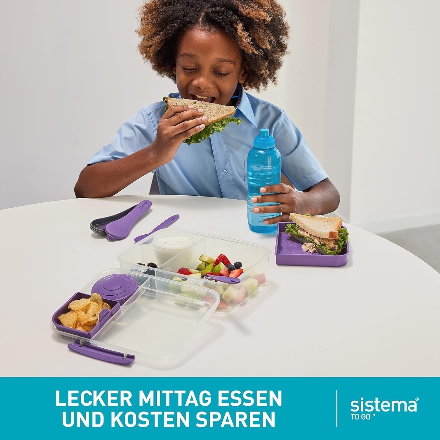 Bento Box TO GO système de boîte à lunch avec compartiments | Boîte à lunch 1,25 L avec pot de yaourt/fruits | pour enfants et adultes l | Minty Teal sans BPA [21685-8T], vert menthe Naty Shop boîtes de conservation alimentaire