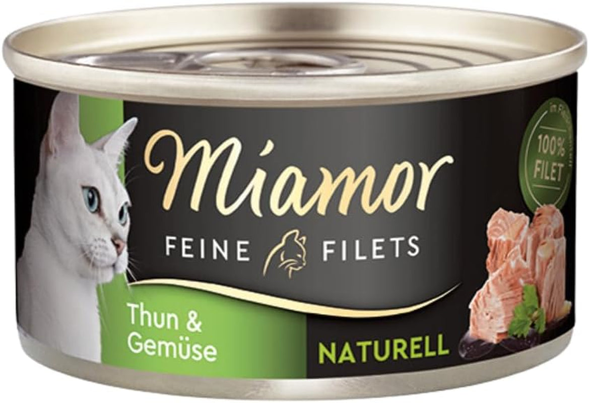 - Filets fins naturels | Nourriture humide pour chats adultes avec morceaux de filet dans leur propre jus. Aliment complémentaire faible en gras, en conserve, sans additifs artificiels | 24 x 80g Thon et légumes