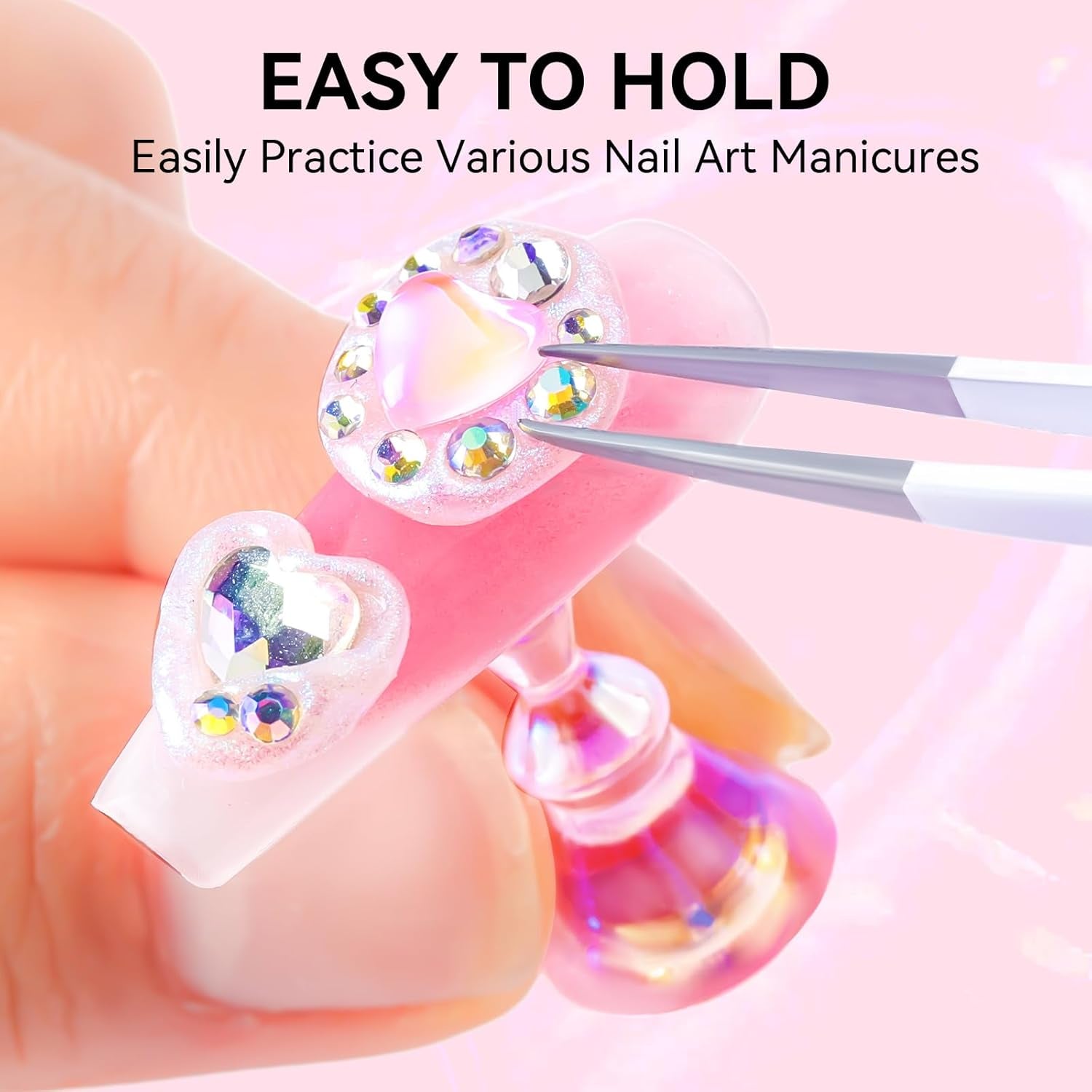 Makartt Porte-ongles en acrylique, Porte-ongles magnétique, Porte-ongles, Porte-ongles rose transparent avec 48 mastics adhésifs
