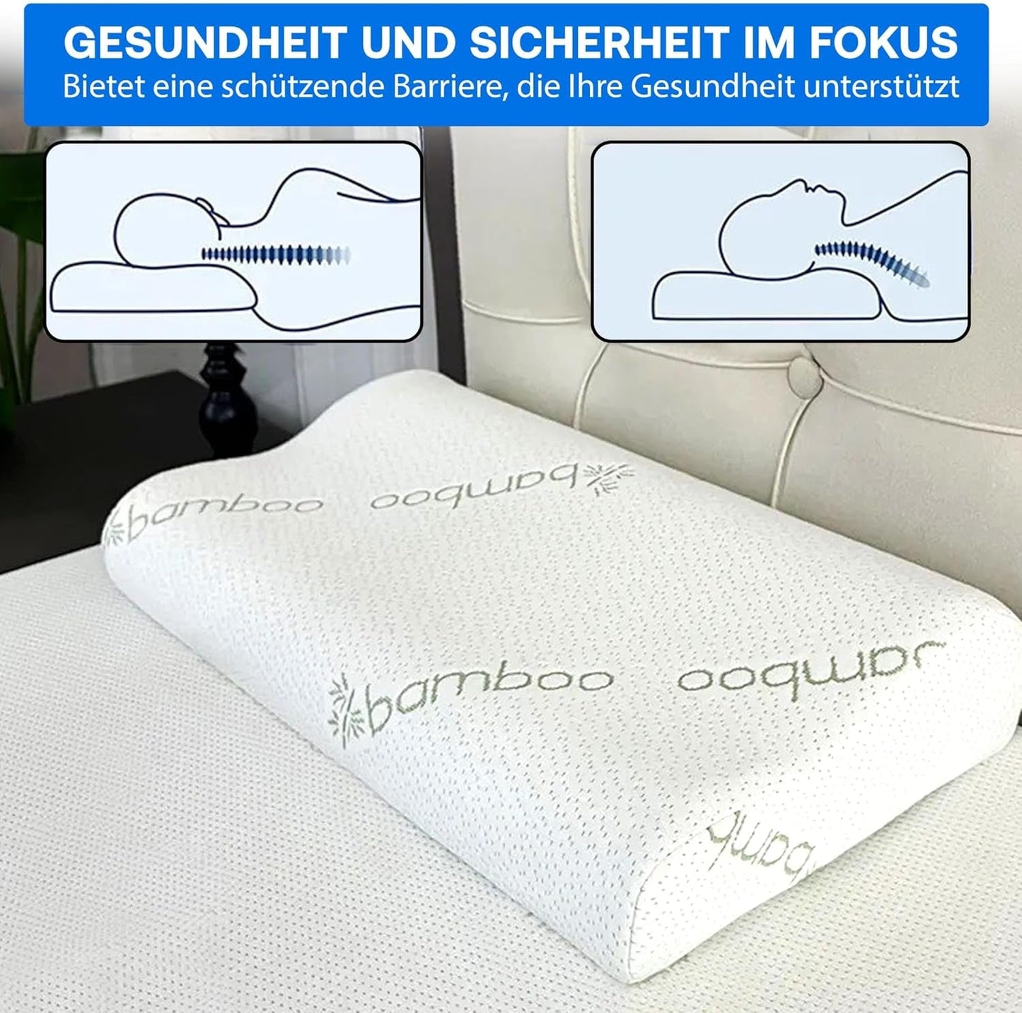 Oreiller orthopédique de soutien du cou en mousse à mémoire de forme - Oreiller ergonomique, oreiller anti-ronflement pour dormeurs sur le côté, sur le ventre et sur le dos, Pilow, 60 cm x 40 cm x 12 cm Oreillers orthopédiques cervicaux Naty Shop