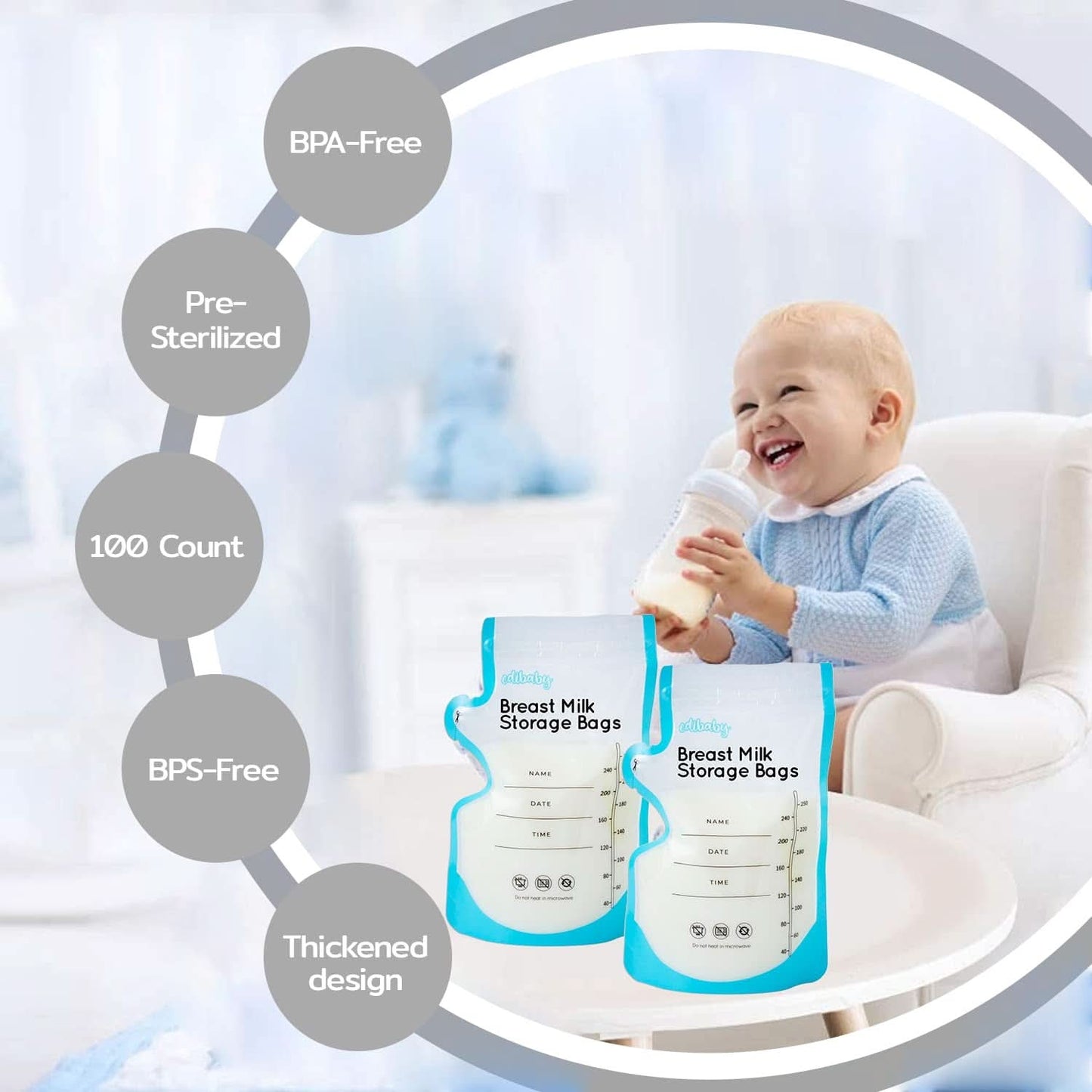 Edibaby, Sachets pour lait maternel, 100 pièces, Stérilisés, sans BPA Accessoires Alimentation et Allaitement Bebe Naty Shop