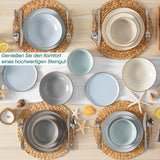 Ensemble de cuisine pour 6 personnes, vancasso RENO 24-tlg Steingut Teller Set Mix, Tafelservice mit je 6 Speiseteller, Dessertteller, Suppenteller, Müslischalen, Spülmaschinenfest & Mikrowellengeeignet, Mehrfarbig