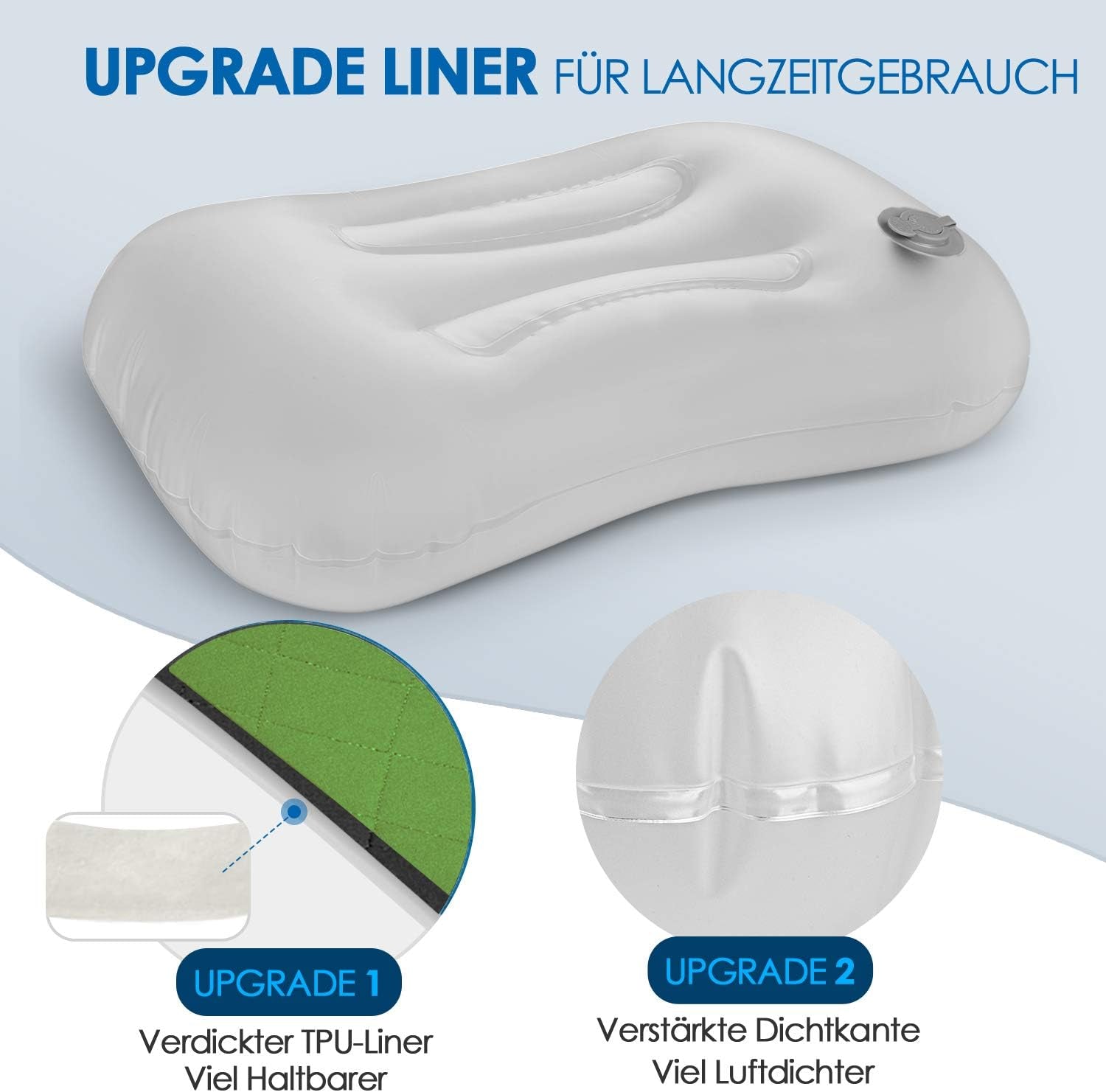 Oreiller gonflable de camping/voyage HIKENTURE avec housse d'oreiller amovible, oreiller ergonomique, oreiller cervical confortable pour voyage/extérieur, oreiller cervical de voyage gonflable (vert)... Oreillers orthopédiques cervicaux Naty Shop