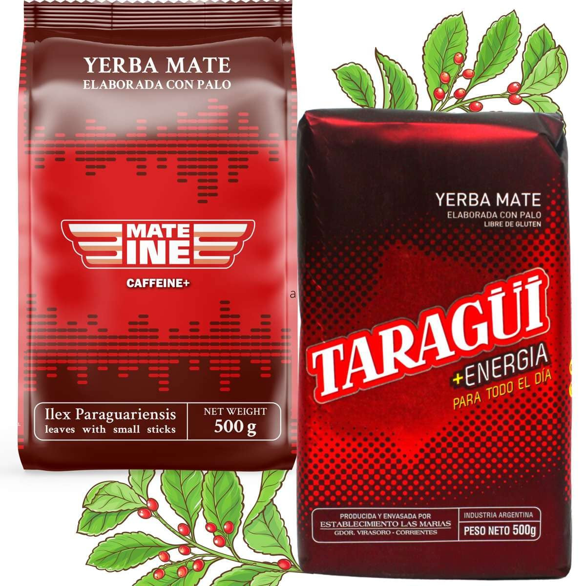 Service à thé à la caféine Mate Energy | Thé énergétique Yerba Mate Taragui 500 g | Thé Caféine Mate | Alternative aux boissons caféinées et énergisantes | Thé Yerba Mate aux feuilles entières 1 kg
