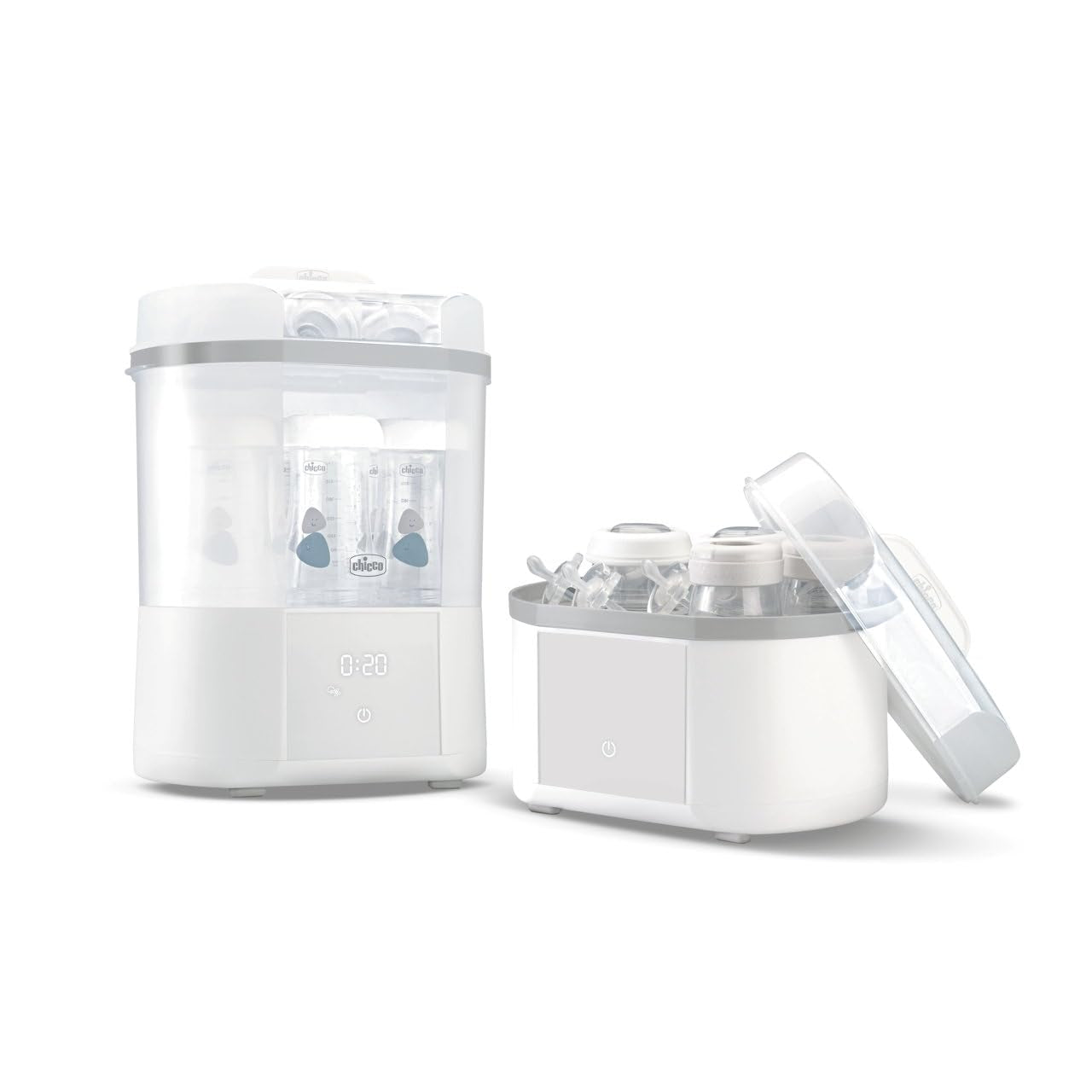 Chicco Stérilisateur modulaire avec fonction de séchage, stérilisateur pour biberons, anneau de dentition et tétine avec arrêt automatique, passe au micro-ondes, convient pour stériliser jusqu'à 6 biberons de 330 ml