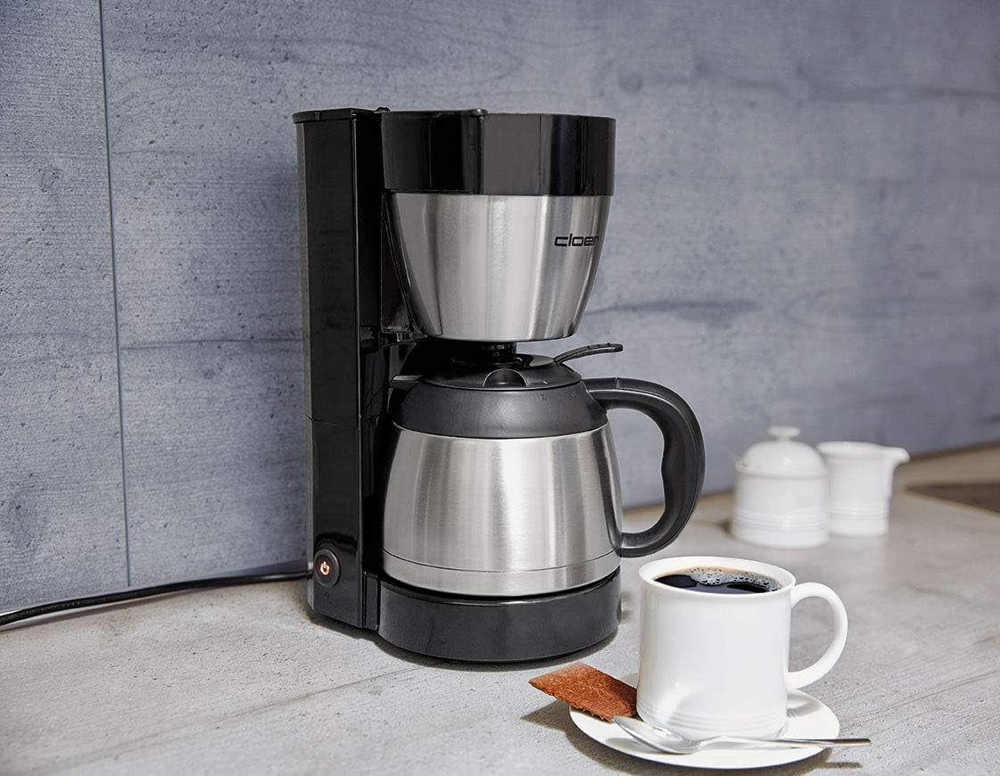 Cloer 5009 Machine à expresso à filtre gardant au chaud jusqu'à 8 tasses 800 W avec carafe isolée en acier inoxydable 1x4 tasse filtrante noir