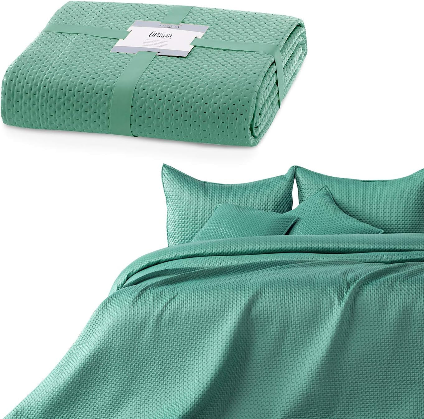 Ameliahome couvre-lit 200X220 Cm couvre-lit vert foncé avec deux côtés en relief Mat Satin Carmen Lits et Couvertures Besuche den AmeliaHome-Store Carmen vert pistache 220X240 Cm