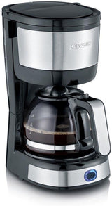 SEVERIN Machine à expresso compacte, café aromatique avec machine à café jusqu'à 4 tasses, machine à expresso avec filtre et filtre oscillant permanent, acier inoxydable/noir, KA 4808