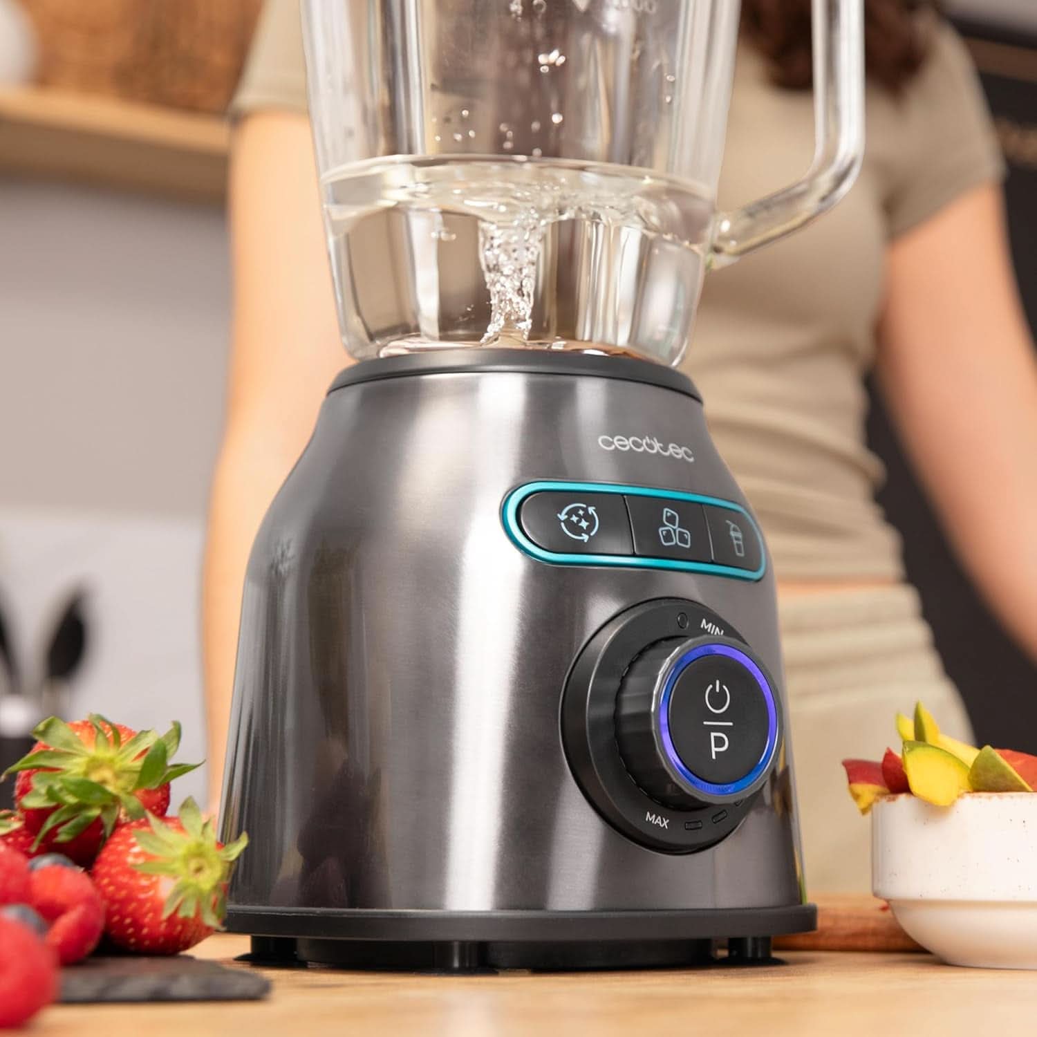 Cecotec Batteur sur socle Power Black Titanium 2200MAX Smooth, 2200 W Puissance Maximale, 6 Klingen Aus Edelstahl, Fonction Ice-Crush, Fonction Turbo et Smoothie, Fonction Autoclean Cuisine Naty Shop